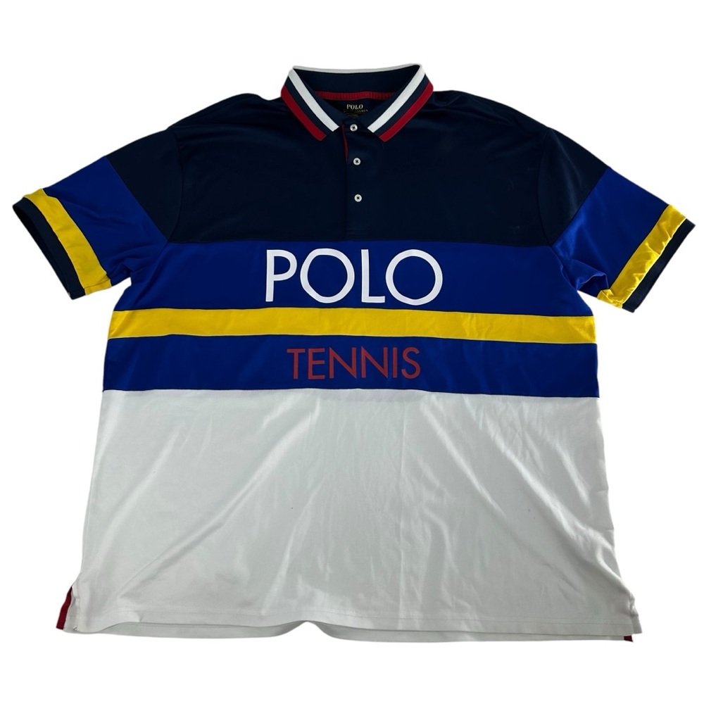 Polo By Ralph Lauren Shirt Mens 2XB Blue White Tennis Performance Colorblock 90s